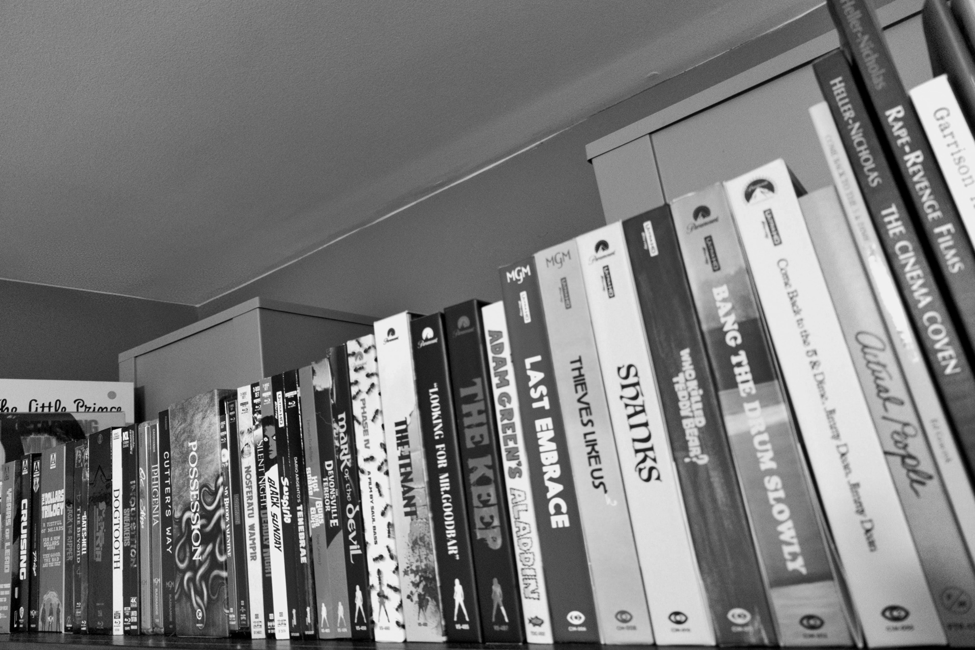 Black & white photo of some physical media.